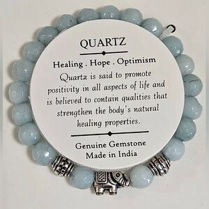 SHIVAM GENUINE STONE AQUAMARINE ELEPHANT STRETCH BRACELET QUARTZ